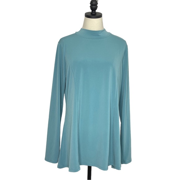 Zenana Mock Neck A-line Hem Top ITY Blue Size XL - Picture 1 of 10